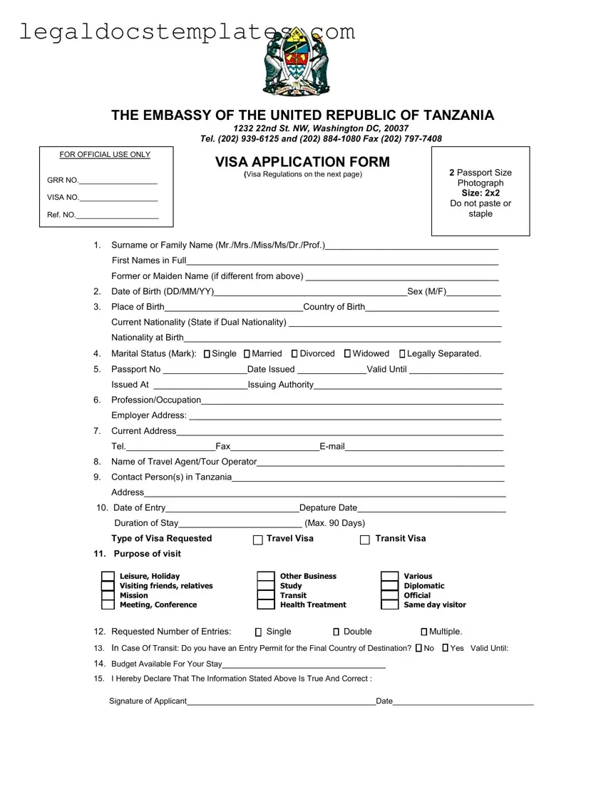 Fill Out Your Tanzania Visa Applicaiton Template