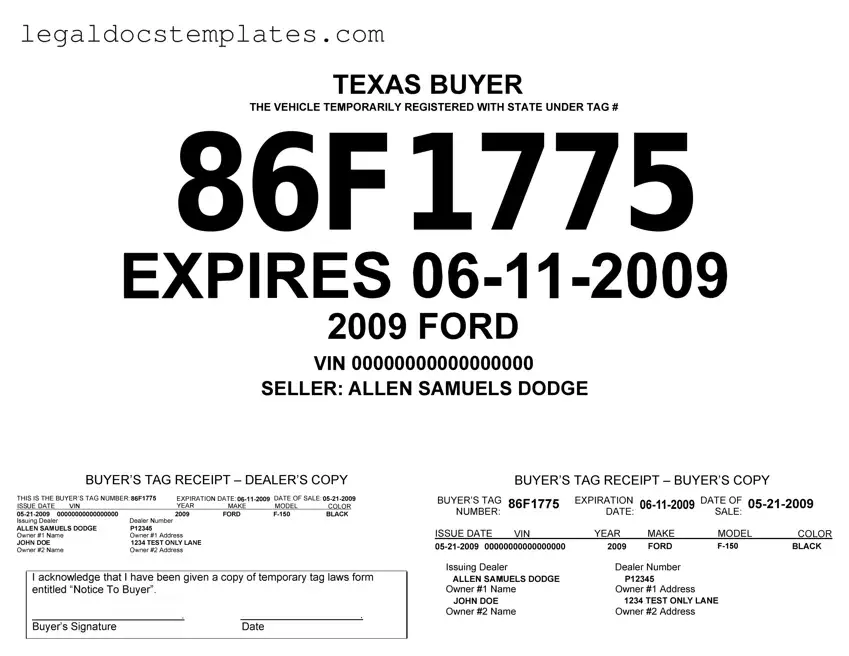 Fill Out Your Texas Temporary Tag Template