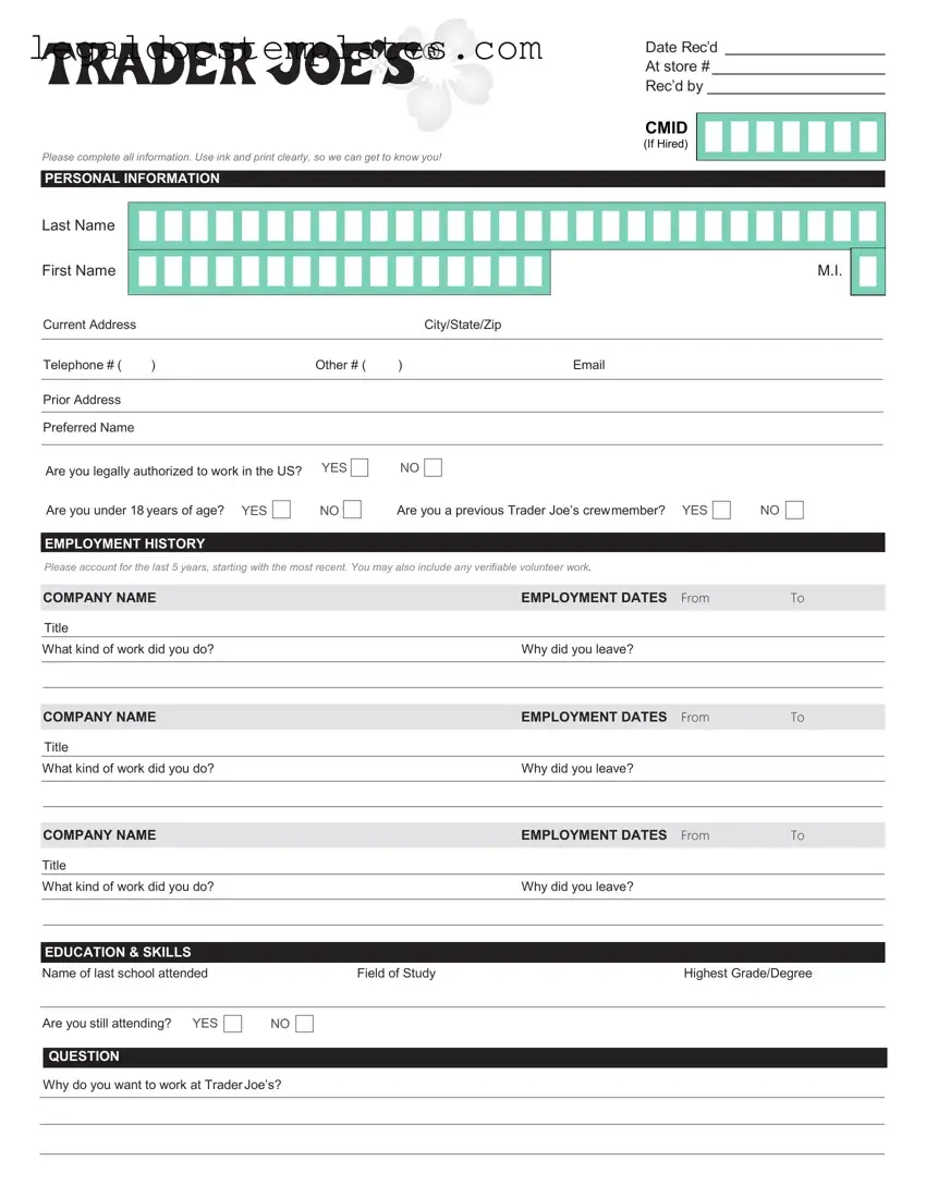 Fill Out Your Trader Joe's application Template