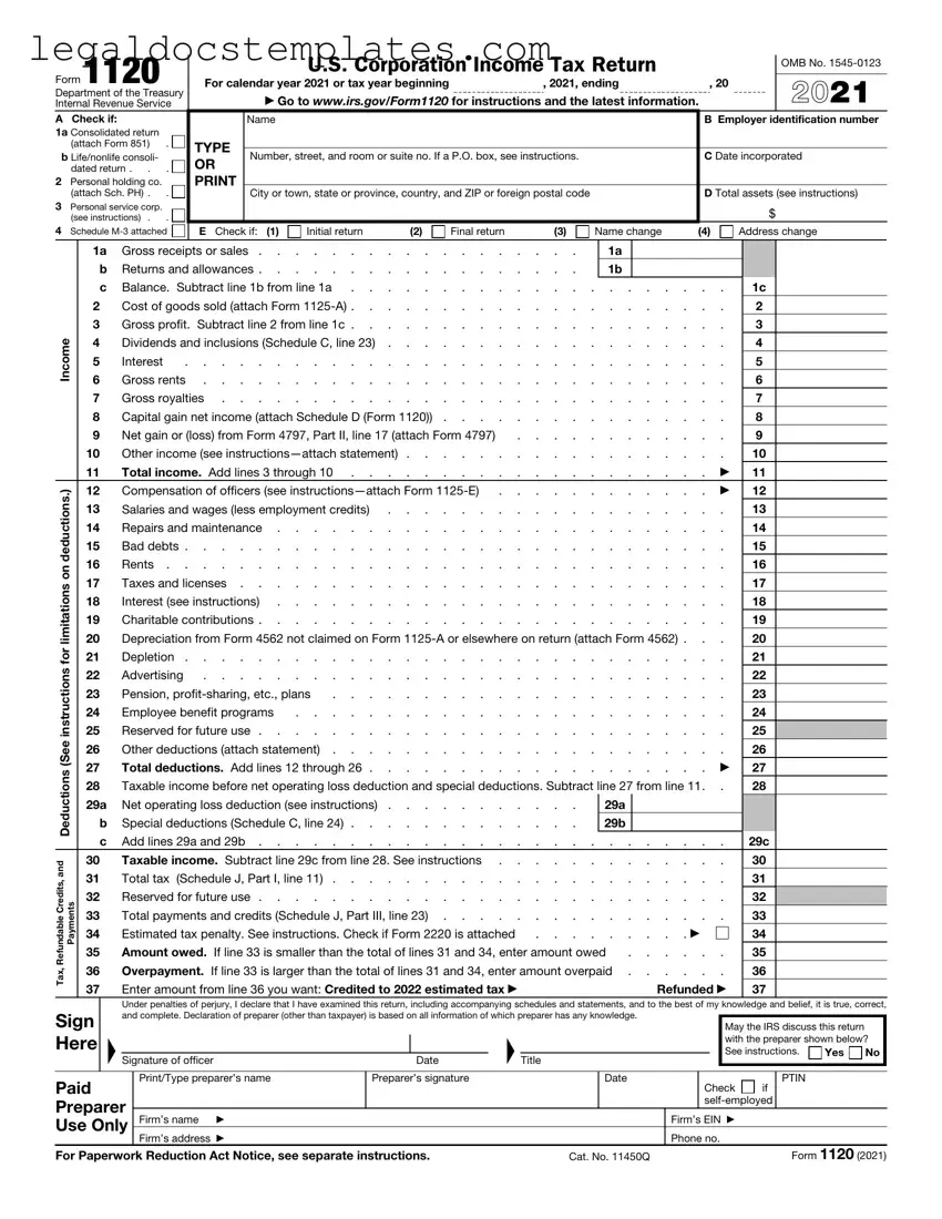Fill Out Your IRS 1120 Template