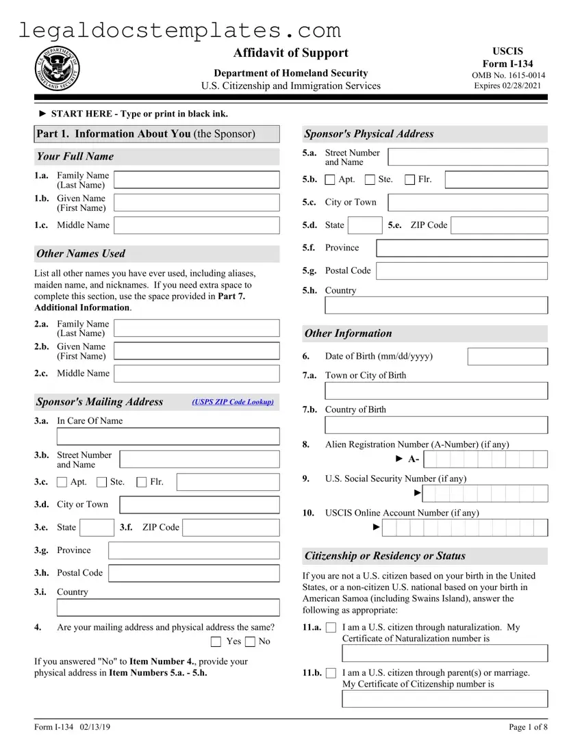 Fill Out Your USCIS I-134 Template