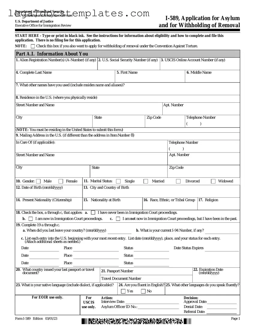 Fill Out Your USCIS I-589 Template