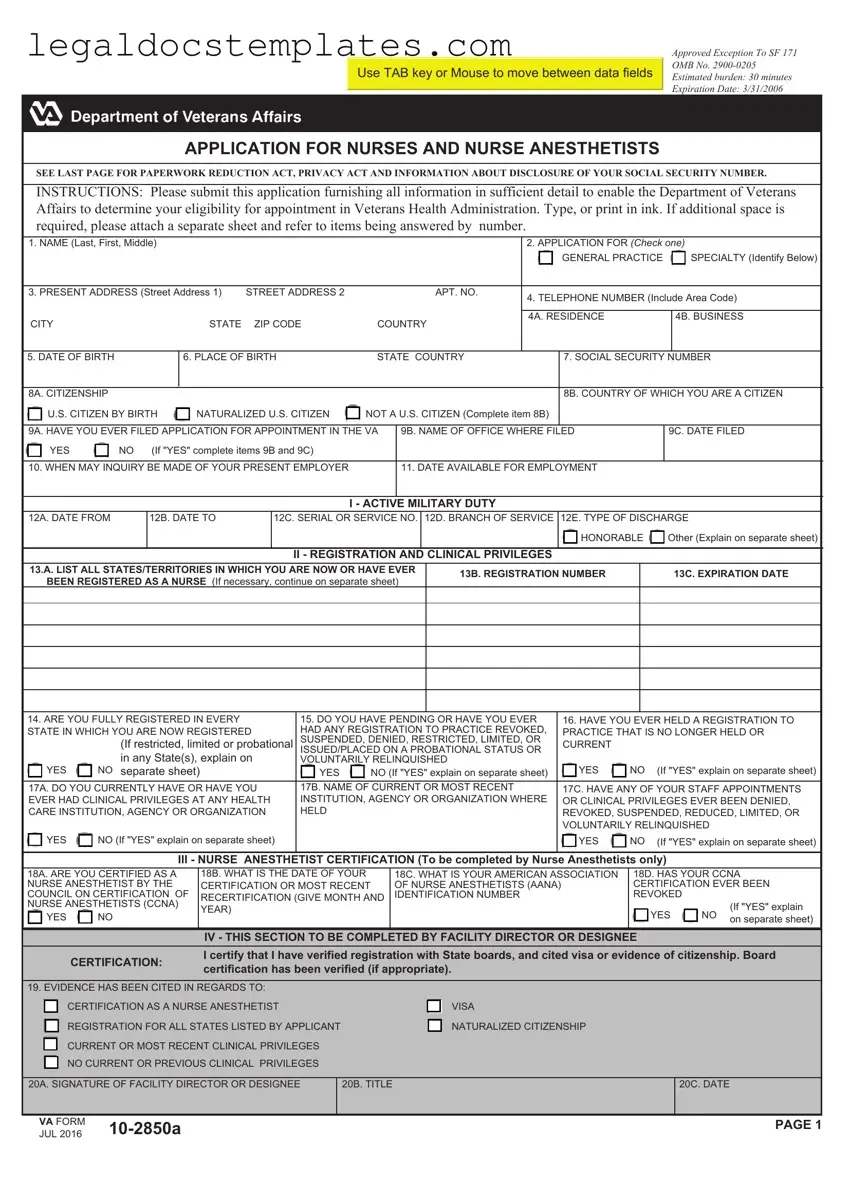 Fill Out Your VA 10-2850a Template