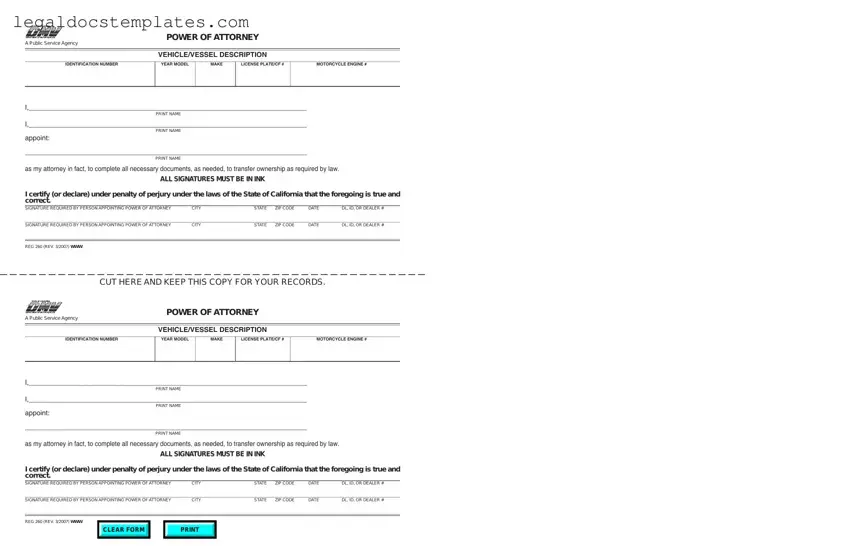 Fill Out Your Vehicle POA REG 260 Template