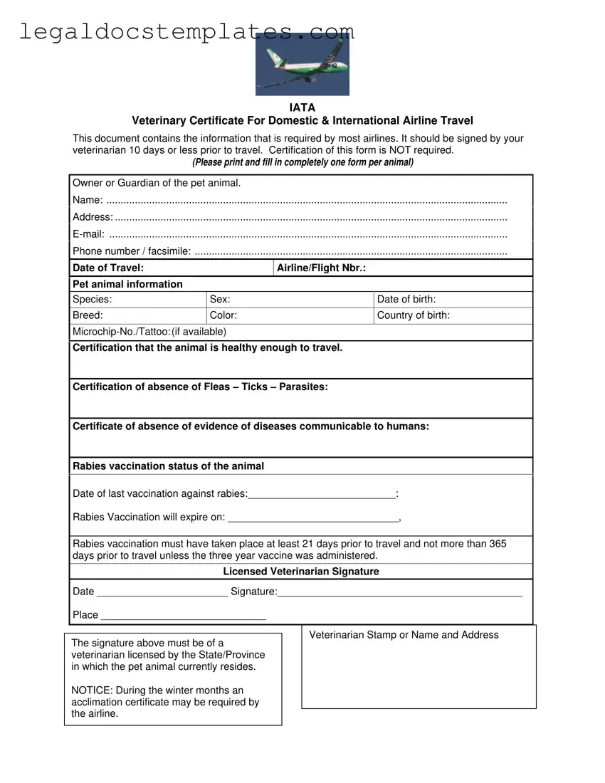Fill Out Your Veterinary Certificate Travel Template