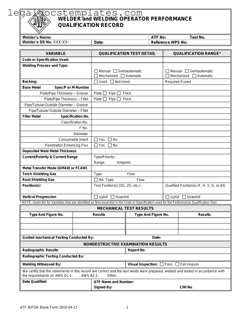 Fill Out Your Welder Performance Qualification Record Template
